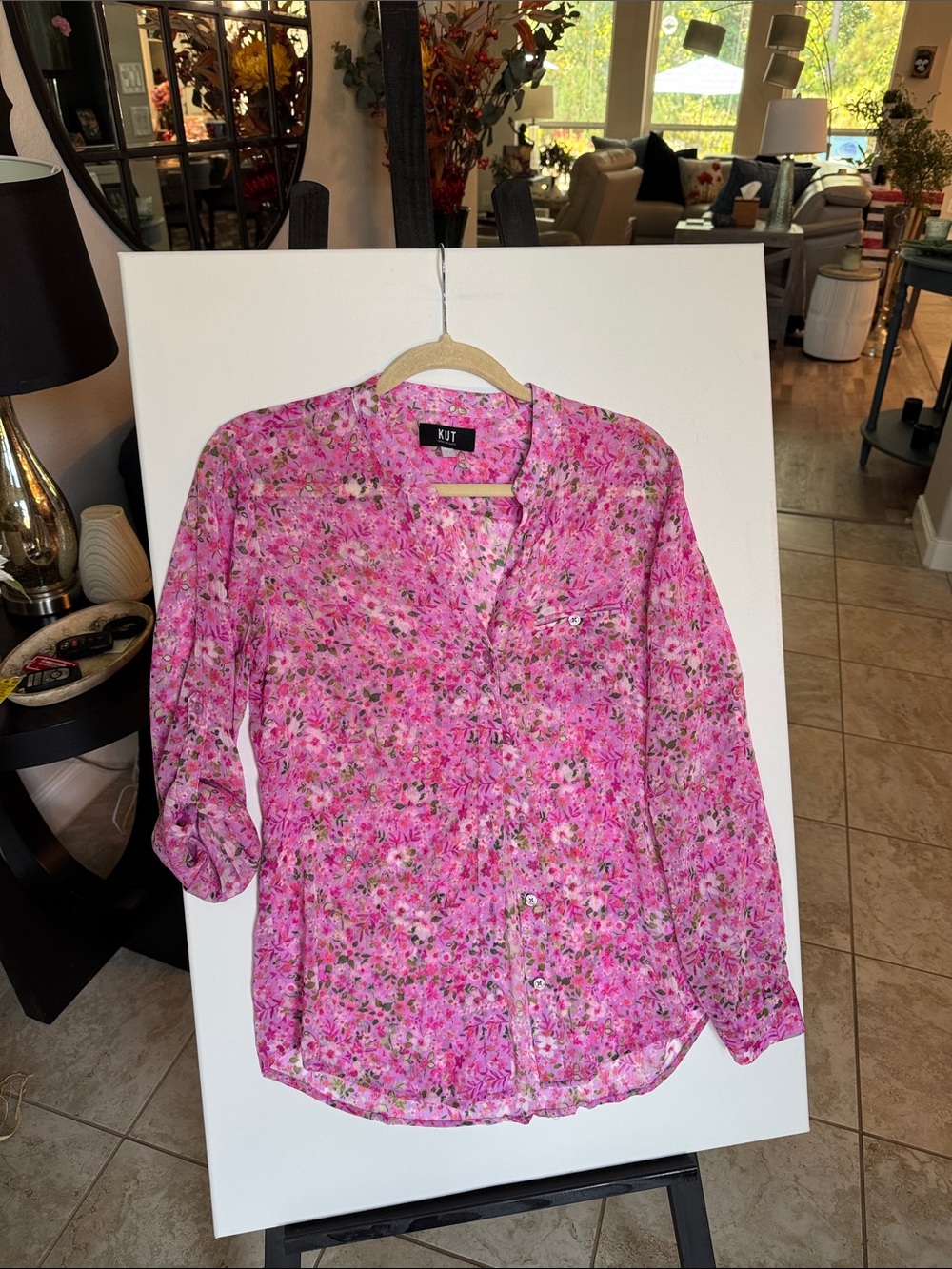 Kut from the Kloth Pink Floral Button-Down Shirt